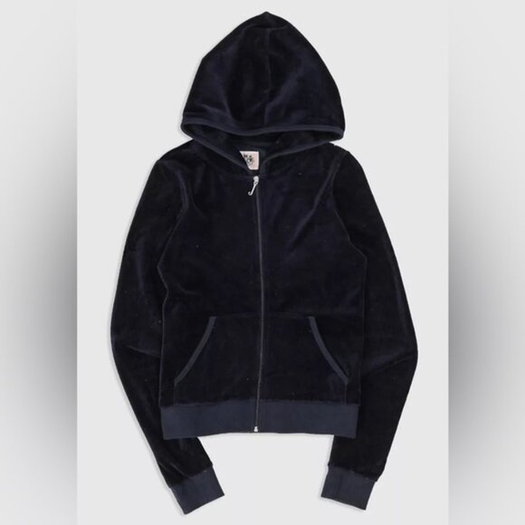 Juicy Couture Black Velour Hoodie Size M — Logo Back with Crown & Crest - Picture 2 of 9